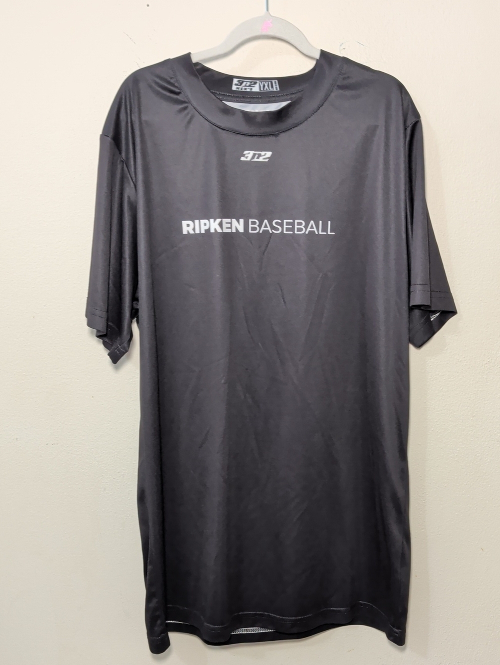 3n2 Ripken Baseball Performance Shirt Black Gray Short Sleeve Boys Size XL